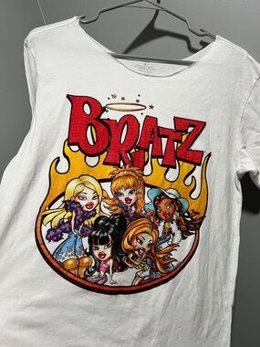 SOLD - Bratz Graphic Tee – Y2K Style Raw Edge Cut Neckline T-Shirt